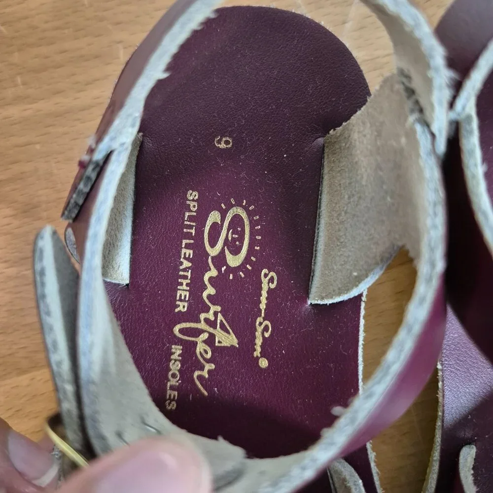 Salt Water Surfer Eggplant Purple Sandal Leather Insoles Double Strap Adjustable - Picture 3 of 4